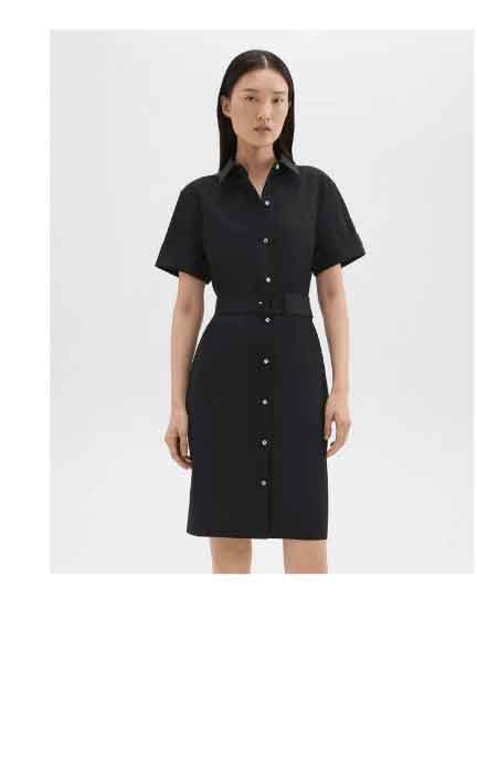 Belted Shirt Dress in Stretch Wool