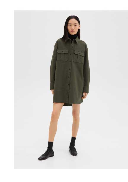 Oversized Military Shirt Dress in Moleskin Twill