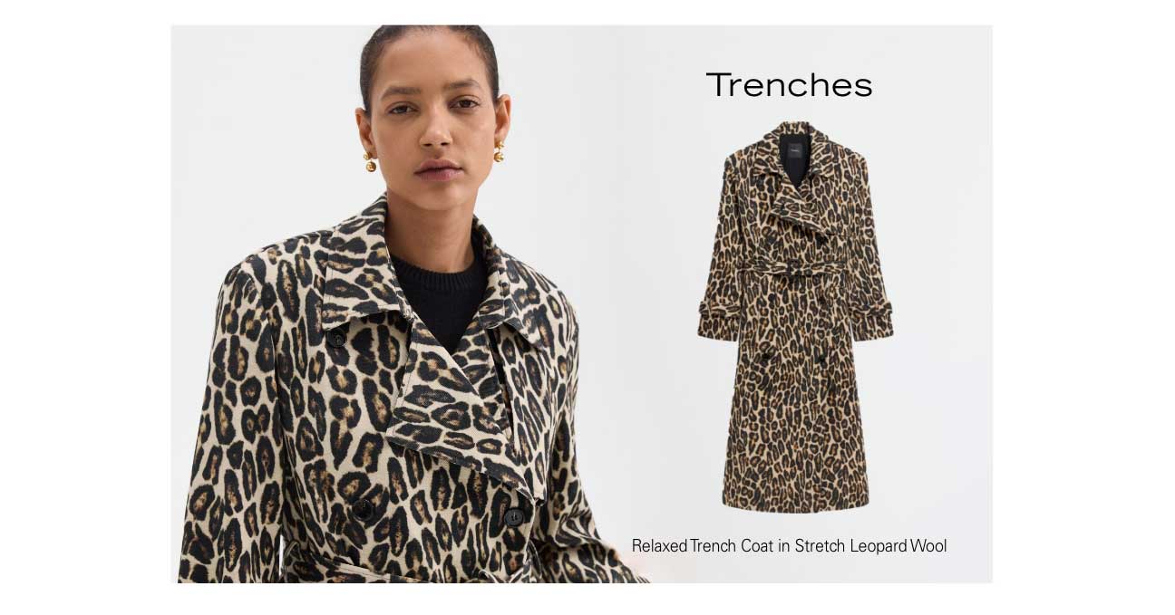 Relaxed Trench Coat in Stretch Leopard Wool