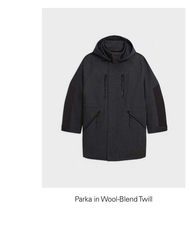 Hooded Parka in Wool-Blend Twill