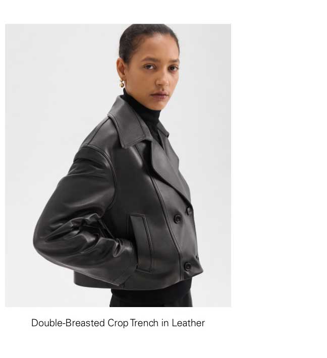 Double-Breasted Crop Trench in Leather