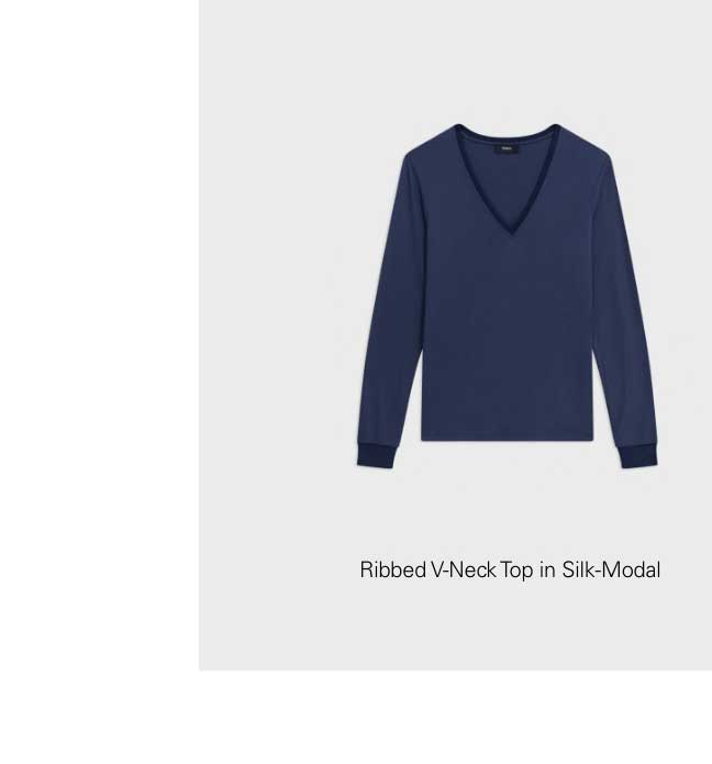 Ribbed V-Neck Top in Silk-Modal