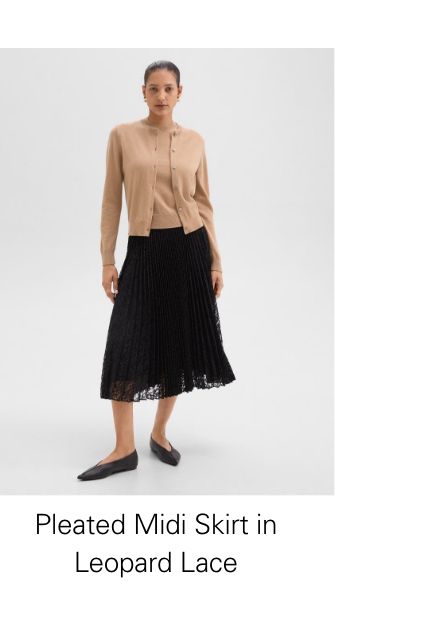 Pleated Midi Skirt in Leopard Lace