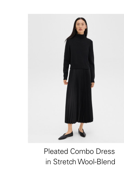 Pleated Combo Dress in Stretch Wool-Blend