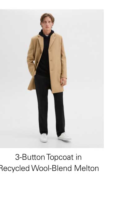 3-Button Topcoat in Recycled Wool-Blend Melton