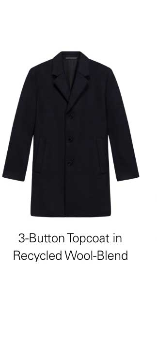 3-Button Topcoat in Recycled Wool-Blend Melton