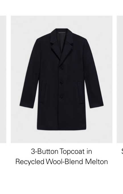 3-Button Topcoat in Recycled Wool-Blend Melton