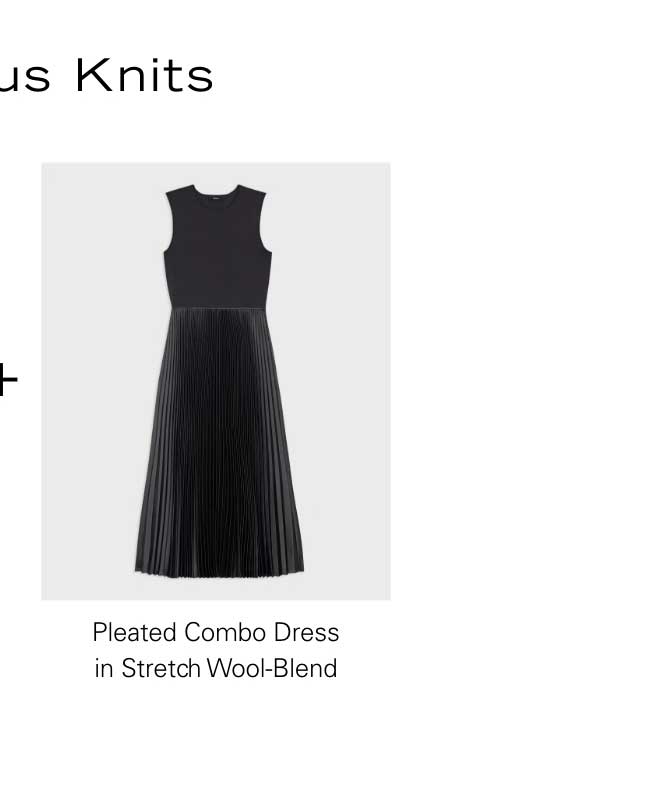 Pleated Combo Dress in Stretch Wool-Blend