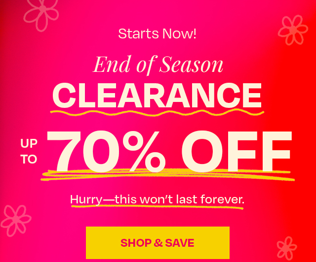 End of season clearance - up to 70% off