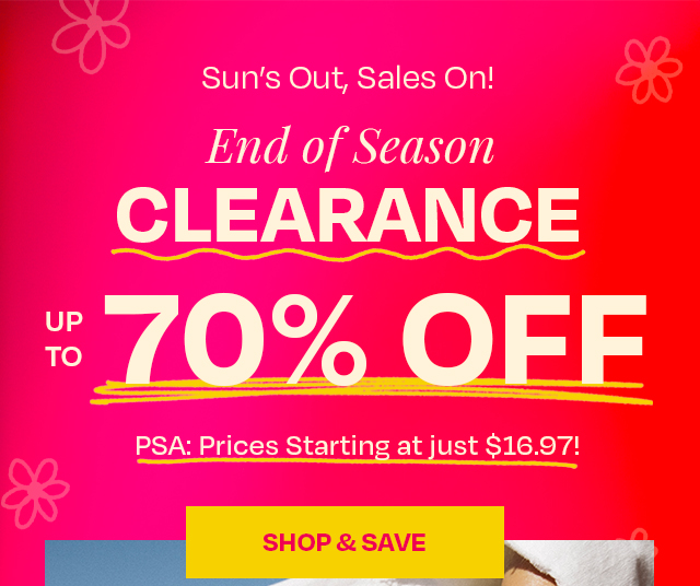 End of season clearance - up to 70% off