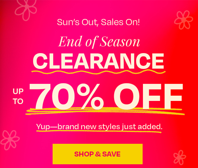 End of season clearance - up to 70% off