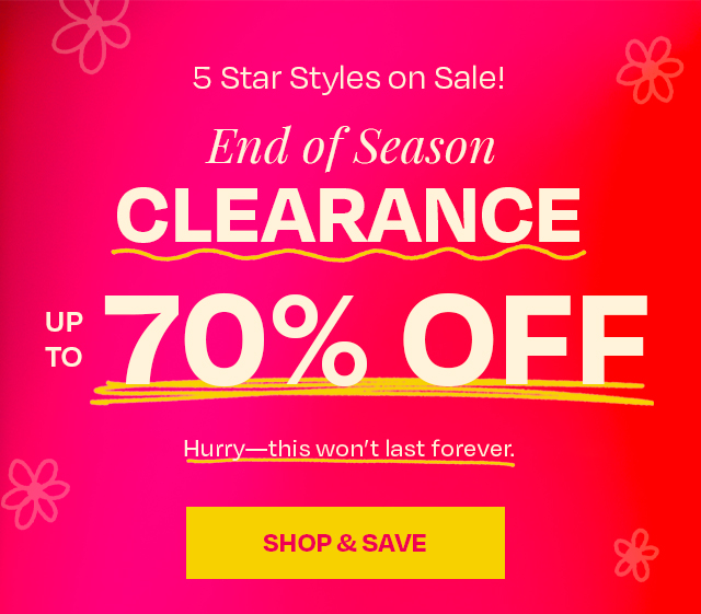 End of season clearance - up to 70% off