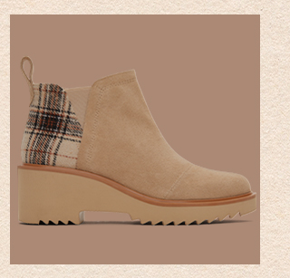 Maude Oatmeal Suede with Plaid Wedge Boot