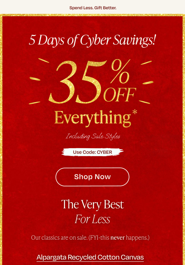 35% off everything - 5 days of cyber savings