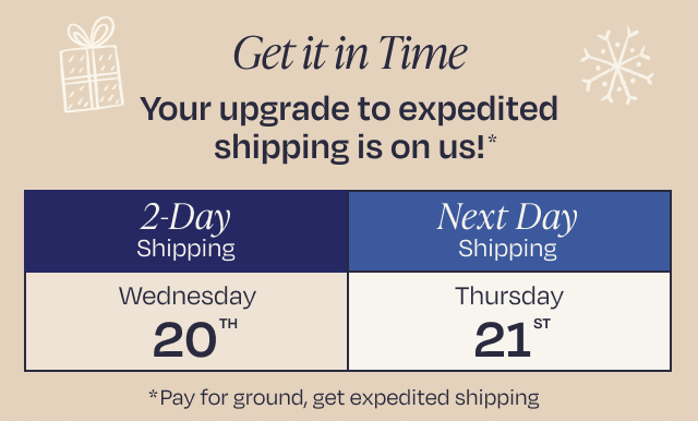 Get it in time: 50% off expedited shipping
