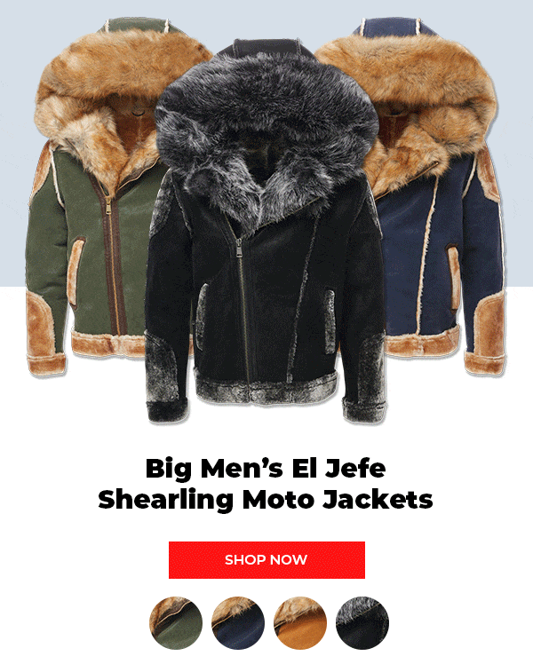 📣 Back for Big Men El Jefe Shearling Moto Jackets! Jordan Craig