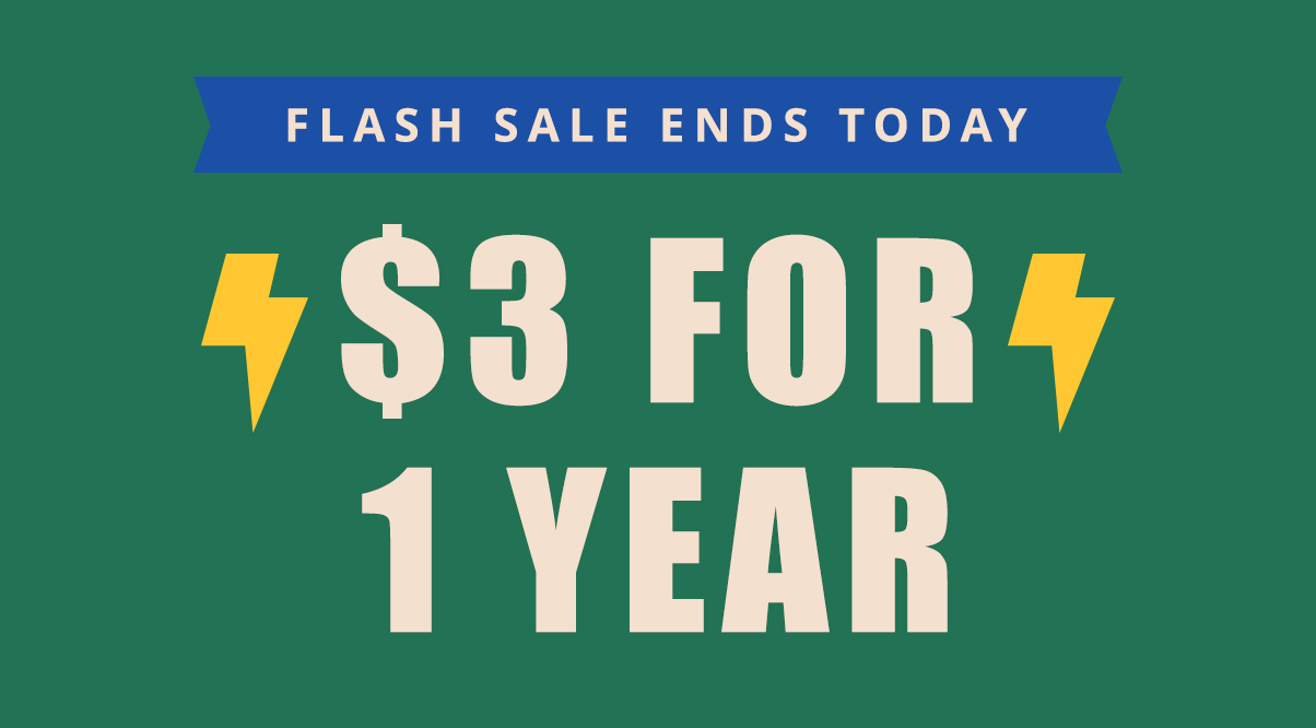 Flash Sale Ends Today $3 for 1 Year