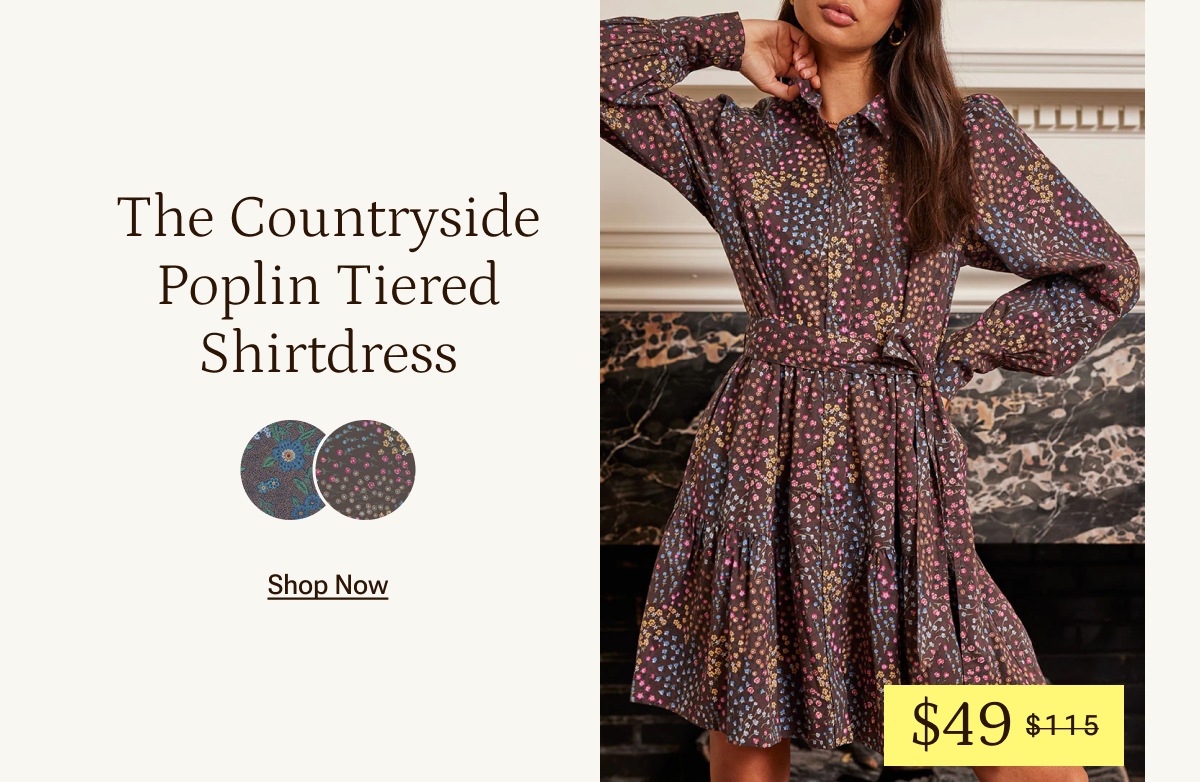 Save on the Countryside Poplin Tiered Shirtdress.