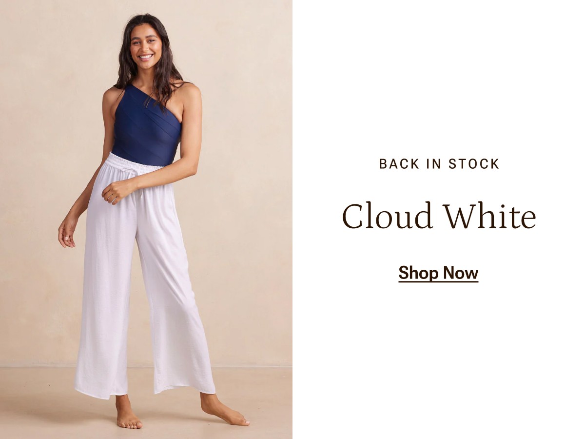 Shop the pant in Cloud White - now back in stock.