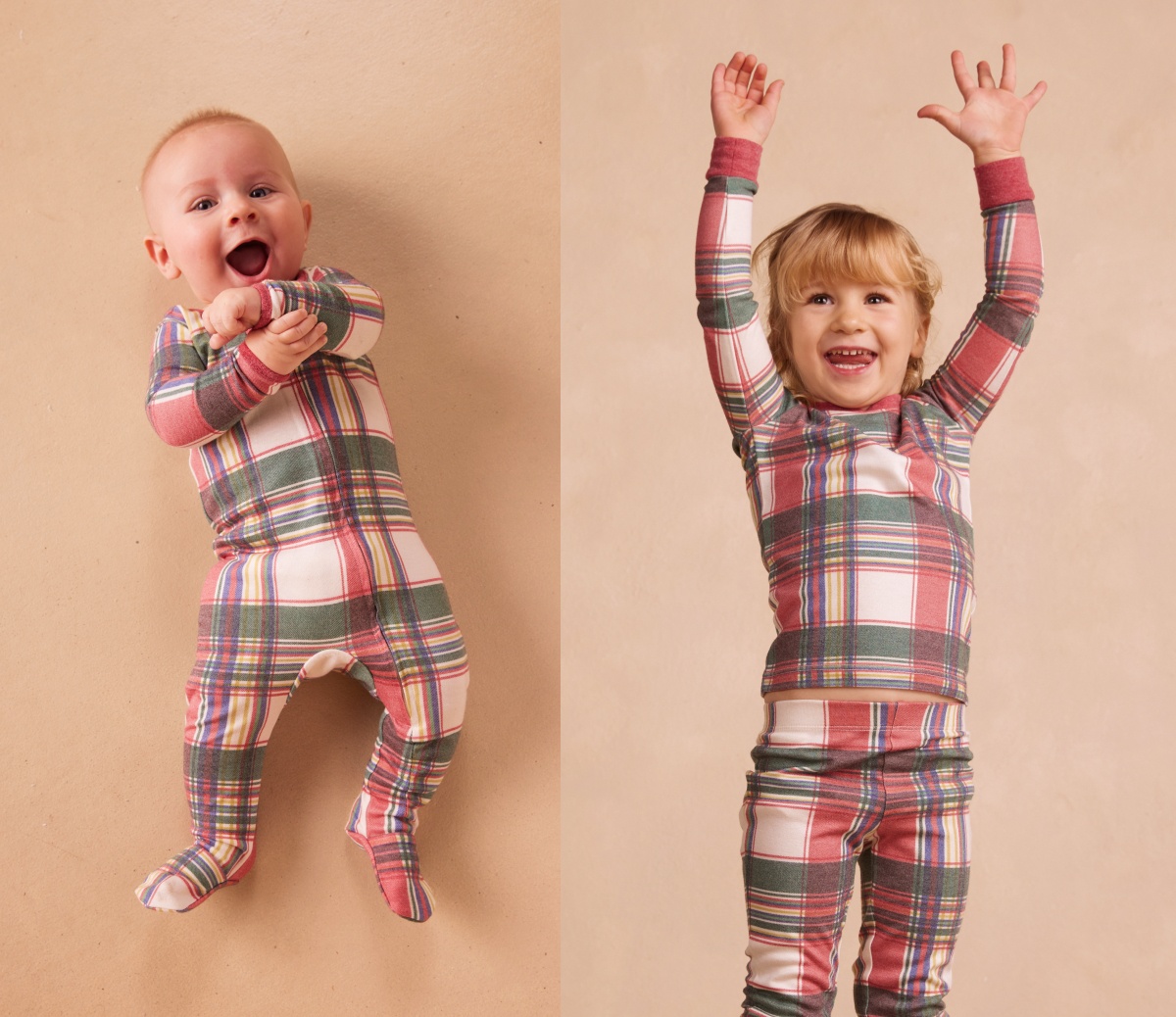 Kids wearing matching holiday pajamas