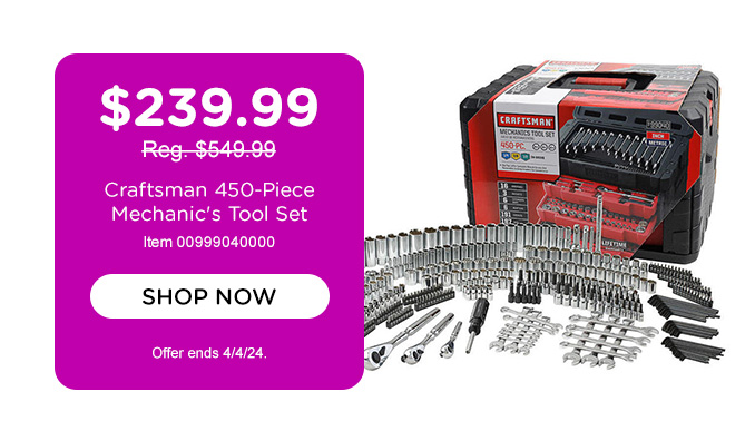 $239.99 Craftsman 450-Piece Mechanic's Tool Set