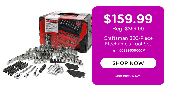 $159.99 Craftsman 320-Piece Mechanic's Tool Set