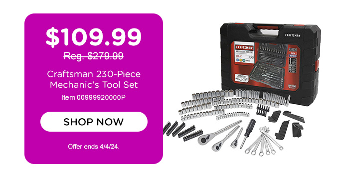 $109.99 Craftsman 230-Piece Mechanic's Tool Set