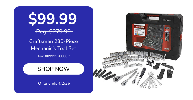 $99.99 Craftsman 230-Piece Mechanic's Tool Set