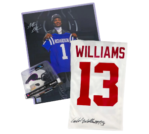 Caleb Williams Autographed Jersey • Anthony Richardson Autographed Photo • Justin Jefferson Autographed Mini-Helmet