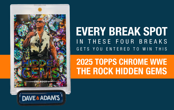 Every Break Spot in these four breaks gets you entered to win this 2025 Topps Chrome WWE The Rock Hidden Gems
