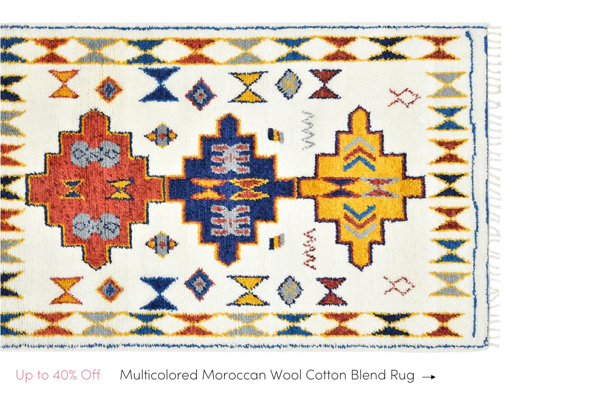 Multicolored Moroccan Wool Cotton Blend Rug