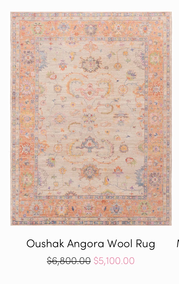 Cream and Orange Oushak Angora Wool Rug