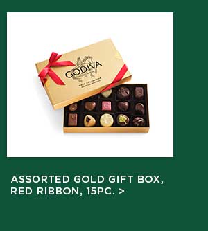 Assorted Chocolate Gold Gift Box, Red Ribbon, 15pc.