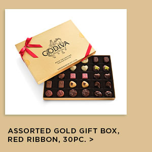 Assorted Chocolate Gold Gift Box, Red Ribbon, 30pc.
