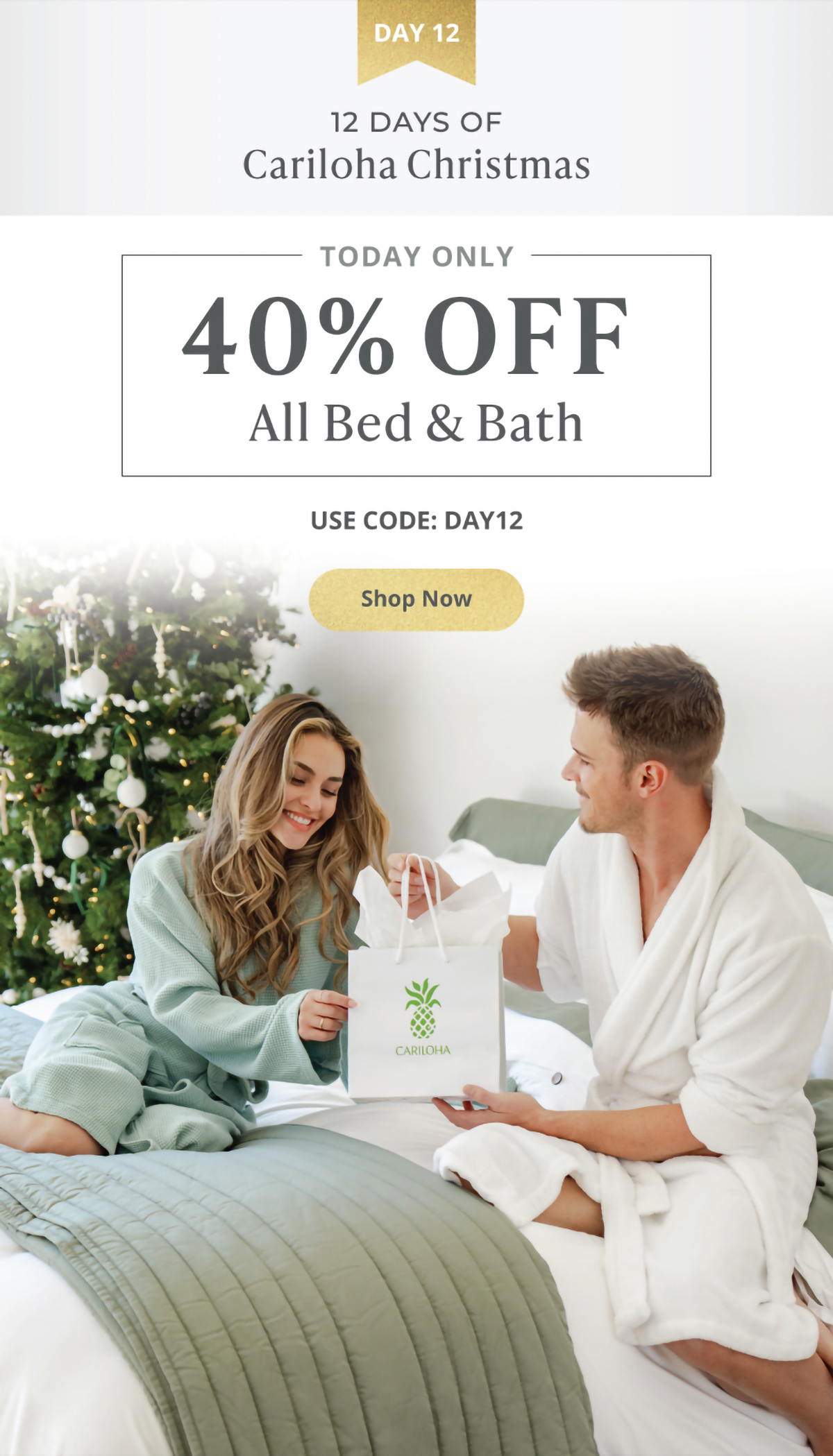 12 Days of Cariloha Christmas - DAY 12 | 40% Off ALL Bed & Bath | TODAY ONLY