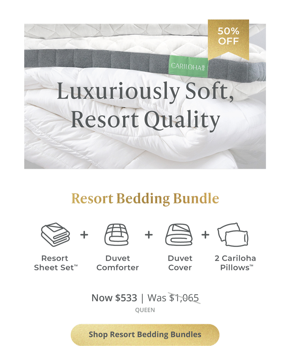 Luxuriously Soft, Resort Quality -- Resort Bedding Bundle 40% Off!! Resort Sheet Set + Duvet Comforter + Duvet Cover + 2 Pillows