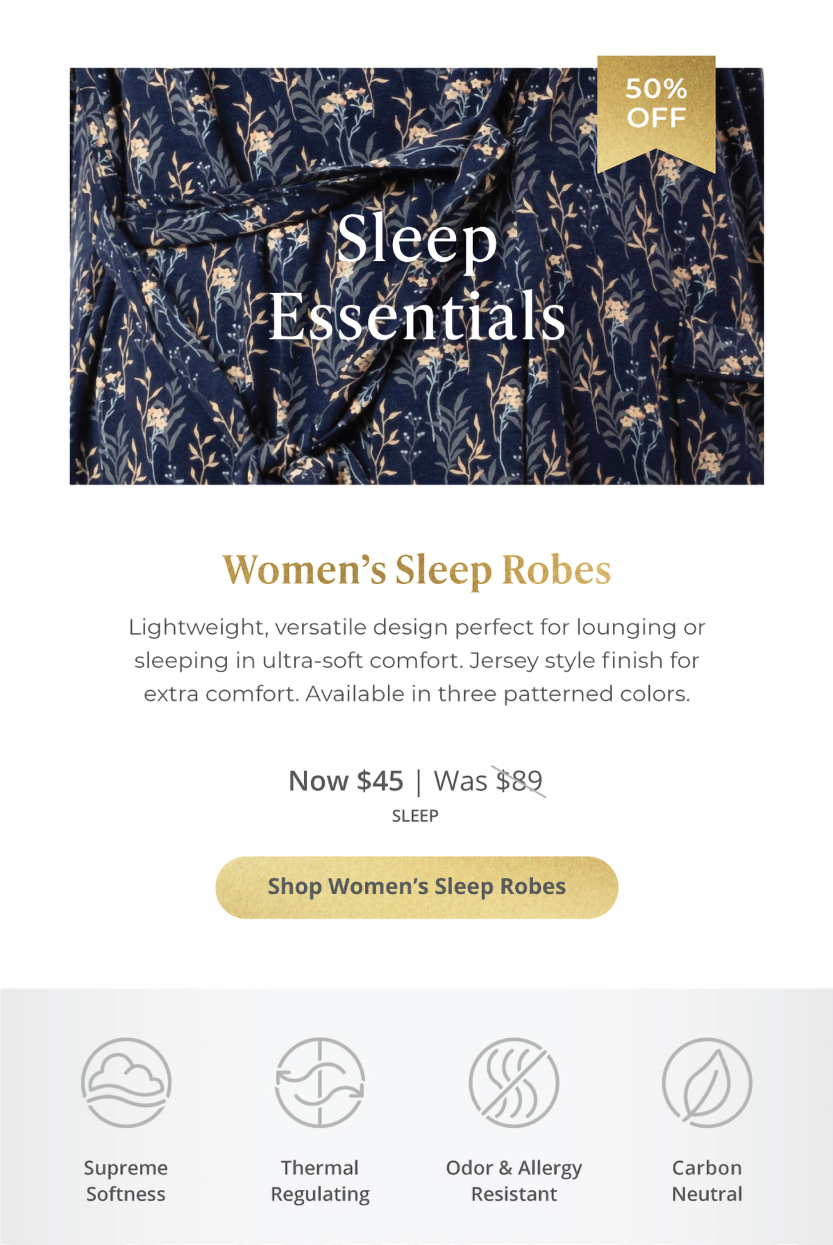 Women's Sleep Robes - 50% Off