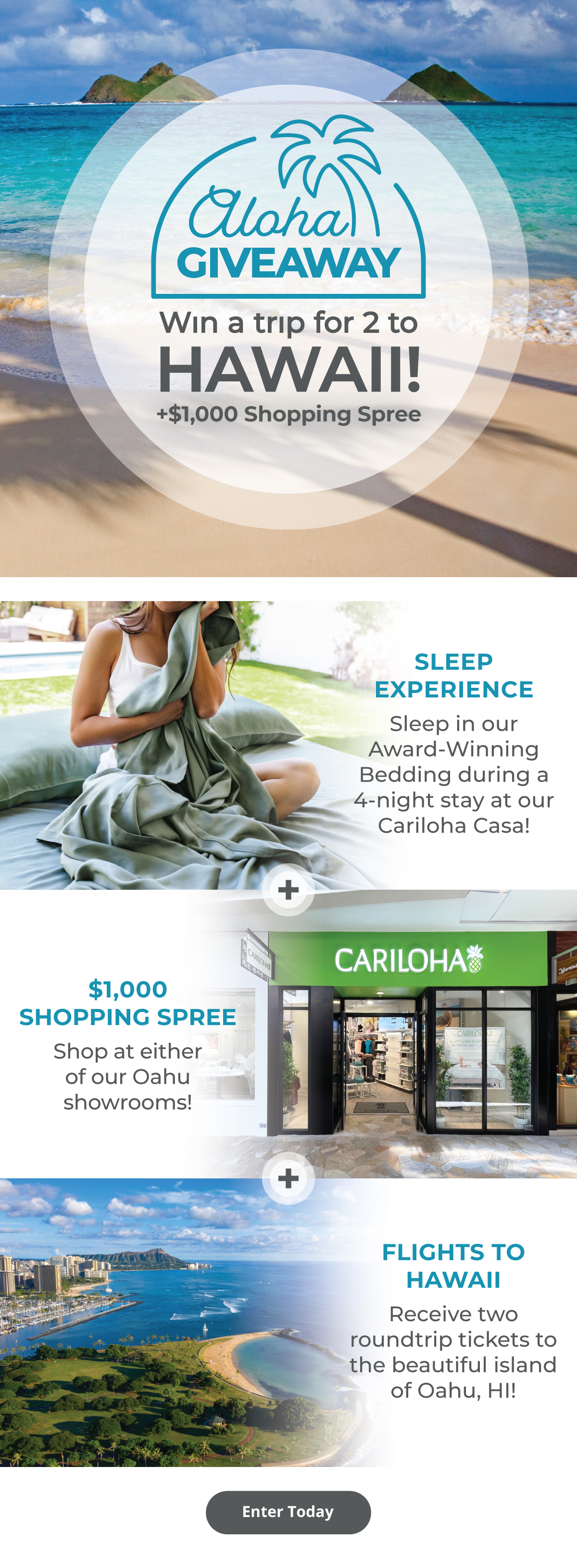 Cariloha Getaway Giveaway!! Win a trip for 2 to Hawaii + $1,000 Shopping Spree | Enter Today