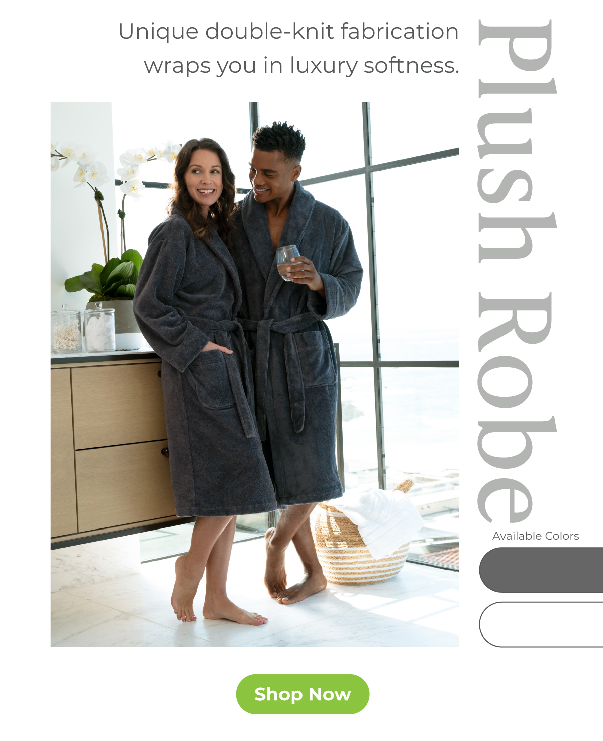 Plush Robes: available in two colors ... Unique double-knit fabrication wraps you in luxury softness.