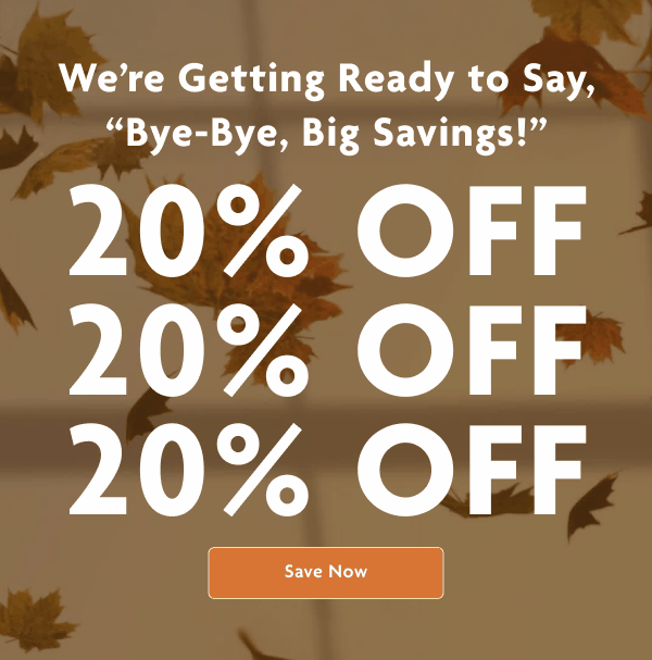 We're Getting Ready To Say "Bye-Bye, Big Savings!" 20% OFF | Save Now
