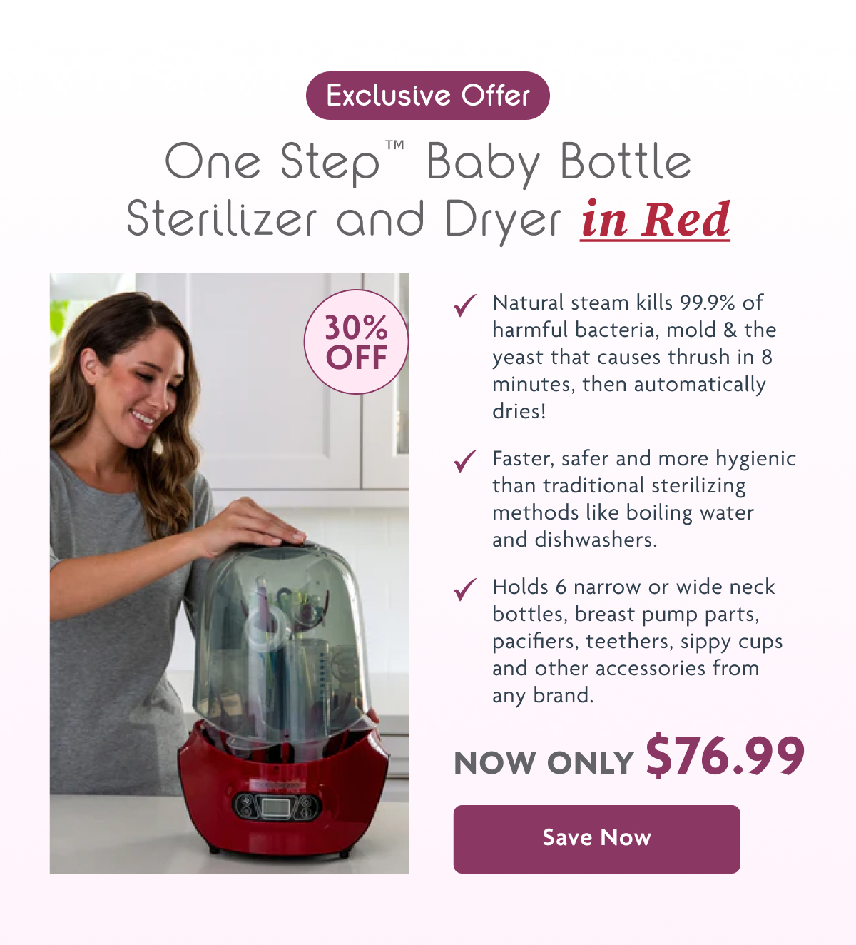 One Step Baby Bottle Sterilizer And Dryer In Red | Save Now