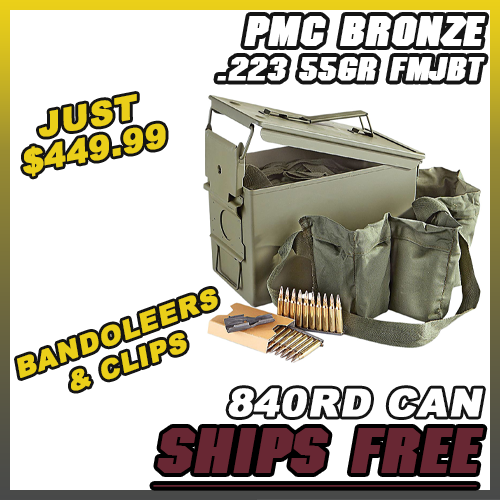Close Out PMC Bronze .223 Remington Rifle Ammo – 55 Grain FMJ-BT 840rd Can -img-0