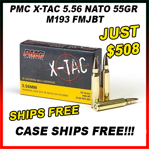 5.56mm PMC X-Tac Ammo, 55gr FMJ M193, Brass Case, 1000rd Case