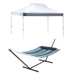 Quik Shade 10x15 Commercial Canopy or Captiva Designs Double Quilted Hammock with Stand