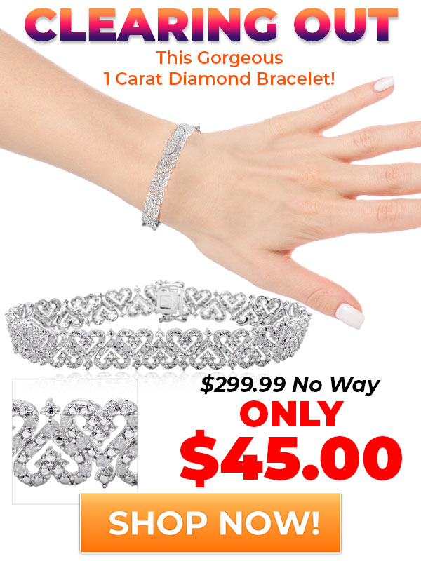 Exclusive Closeout: New 1ct Diamond Bracelet in Beautiful Heart Motif. Very Finely Crafted