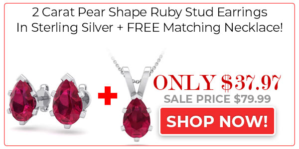 2 Carat Pear Shape Ruby Stud Earrings In Sterling Silver