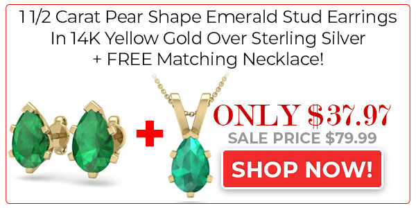 1 1/2 Carat Pear Shape Emerald Stud Earrings In 14K Yellow Gold Over Sterling Silver