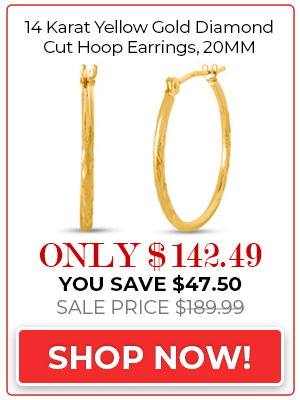 Gold Hoop Earrings 14 Karat Yellow Gold Diamond Cut Hoop Earrings, 20MM