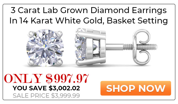 3 Carat Lab Grown Diamond Earrings In 14 Karat White Gold, Basket Setting