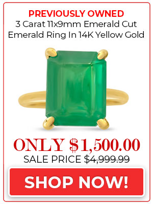 Previously Owned 3 Carat 11x9mm Emerald Cut Emerald Ring In 14K Yellow Gold, Size 6.5